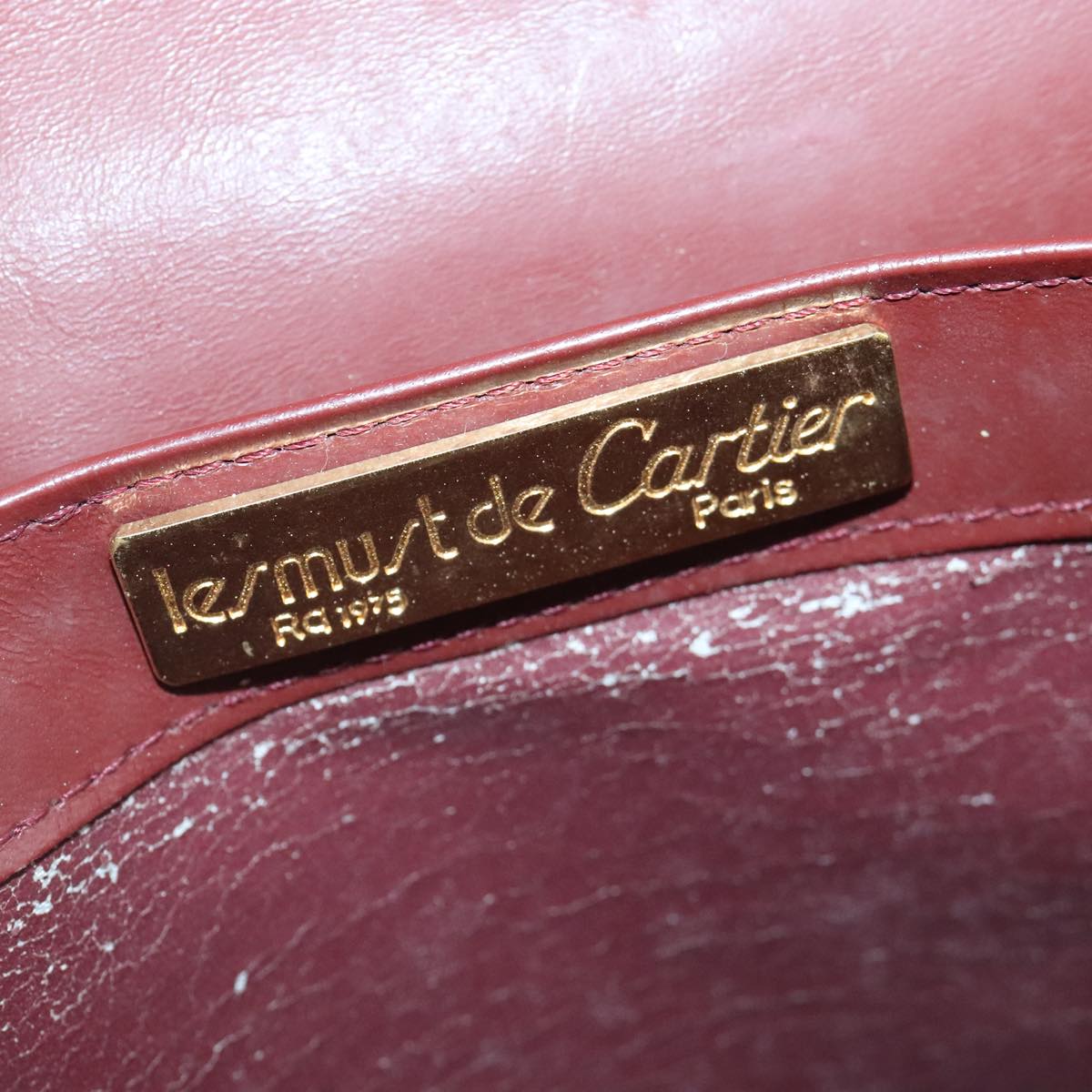 CARTIER Must Line Shoulder Bag Leather Bordeaux Gold Auth mr733