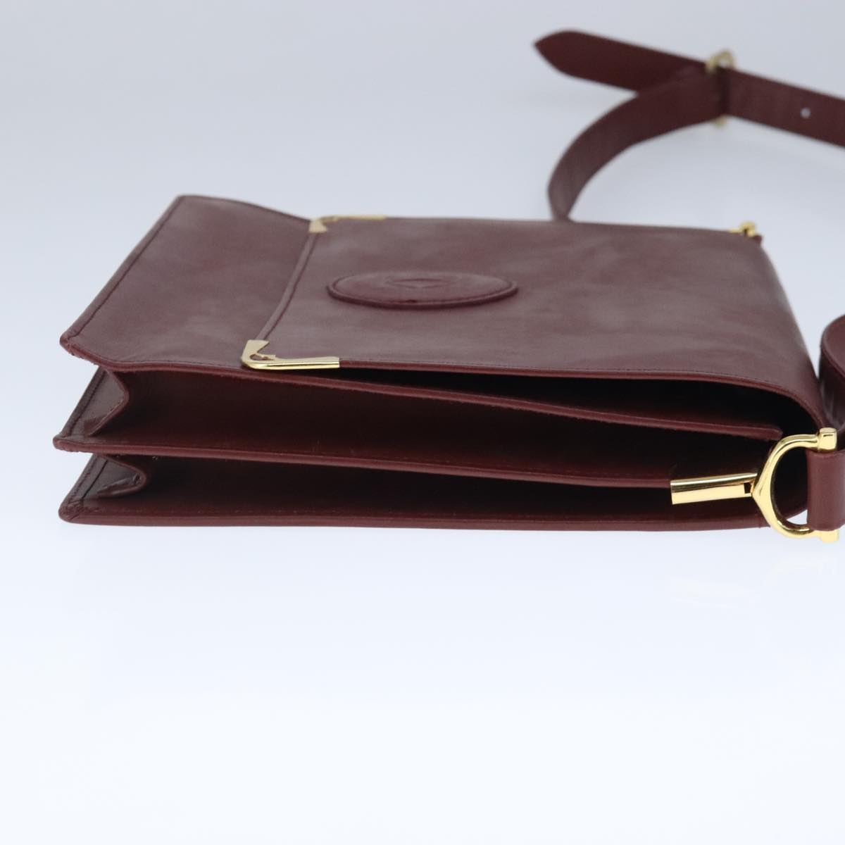 CARTIER Must Line Shoulder Bag Leather Bordeaux Gold Auth mr733