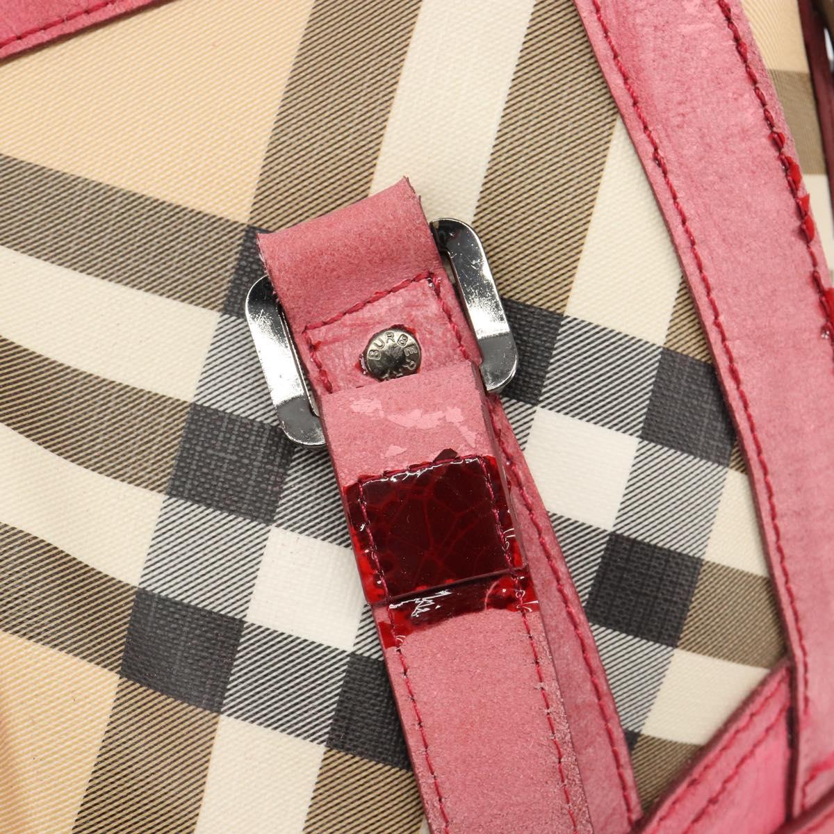 BURBERRY Nova Check Hand Bag PVC Leather 2way Beige Auth mr743