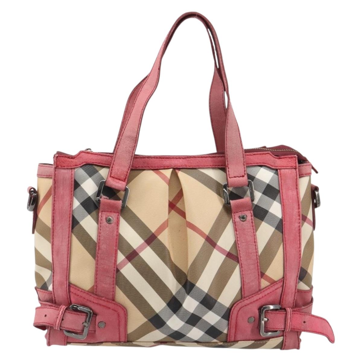 BURBERRY Nova Check Hand Bag PVC Leather 2way Beige Auth mr743