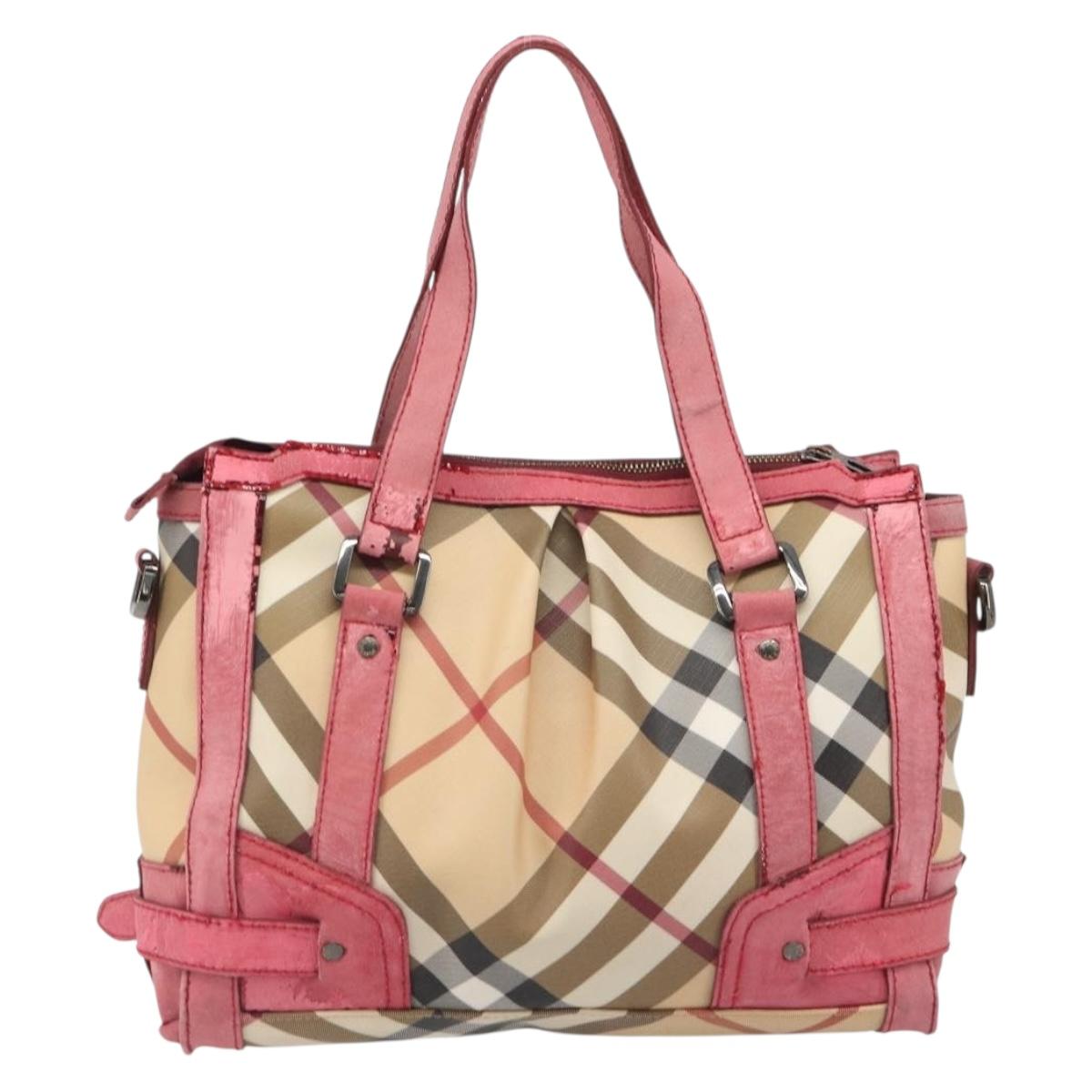 BURBERRY Nova Check Hand Bag PVC Leather 2way Beige Auth mr743