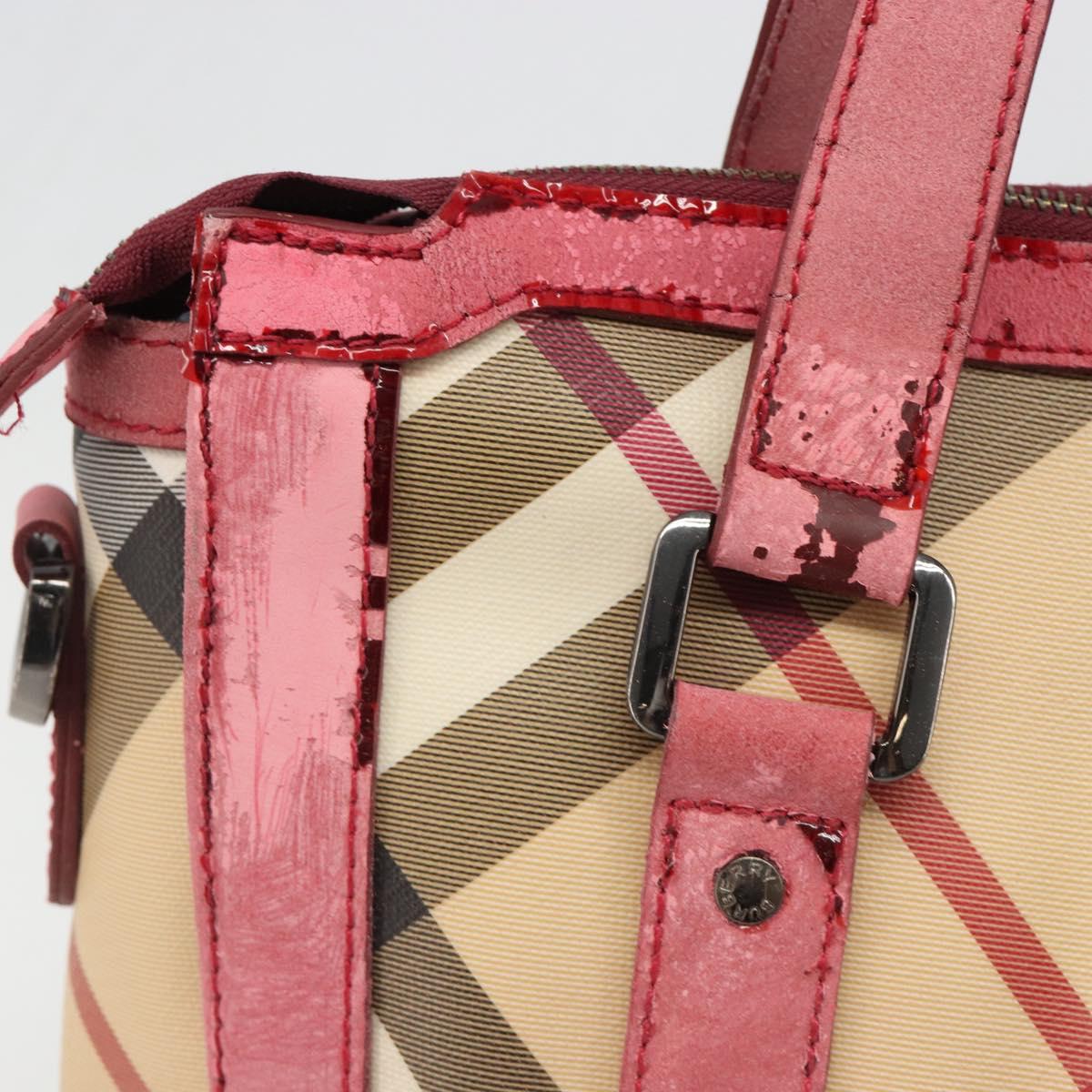 BURBERRY Nova Check Hand Bag PVC Leather 2way Beige Auth mr743