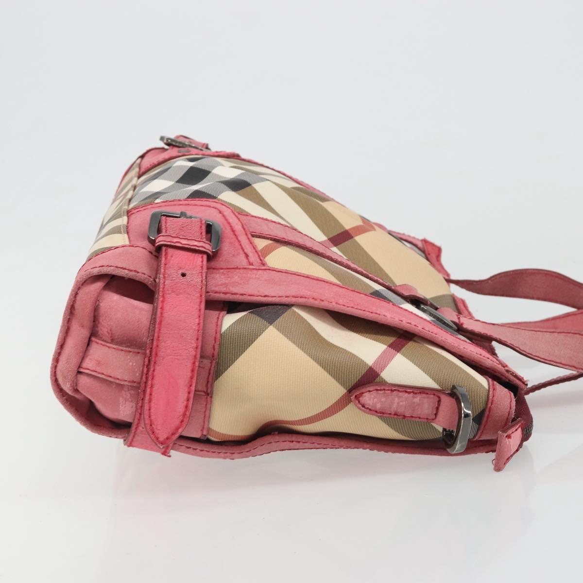 BURBERRY Nova Check Hand Bag PVC Leather 2way Beige Auth mr743