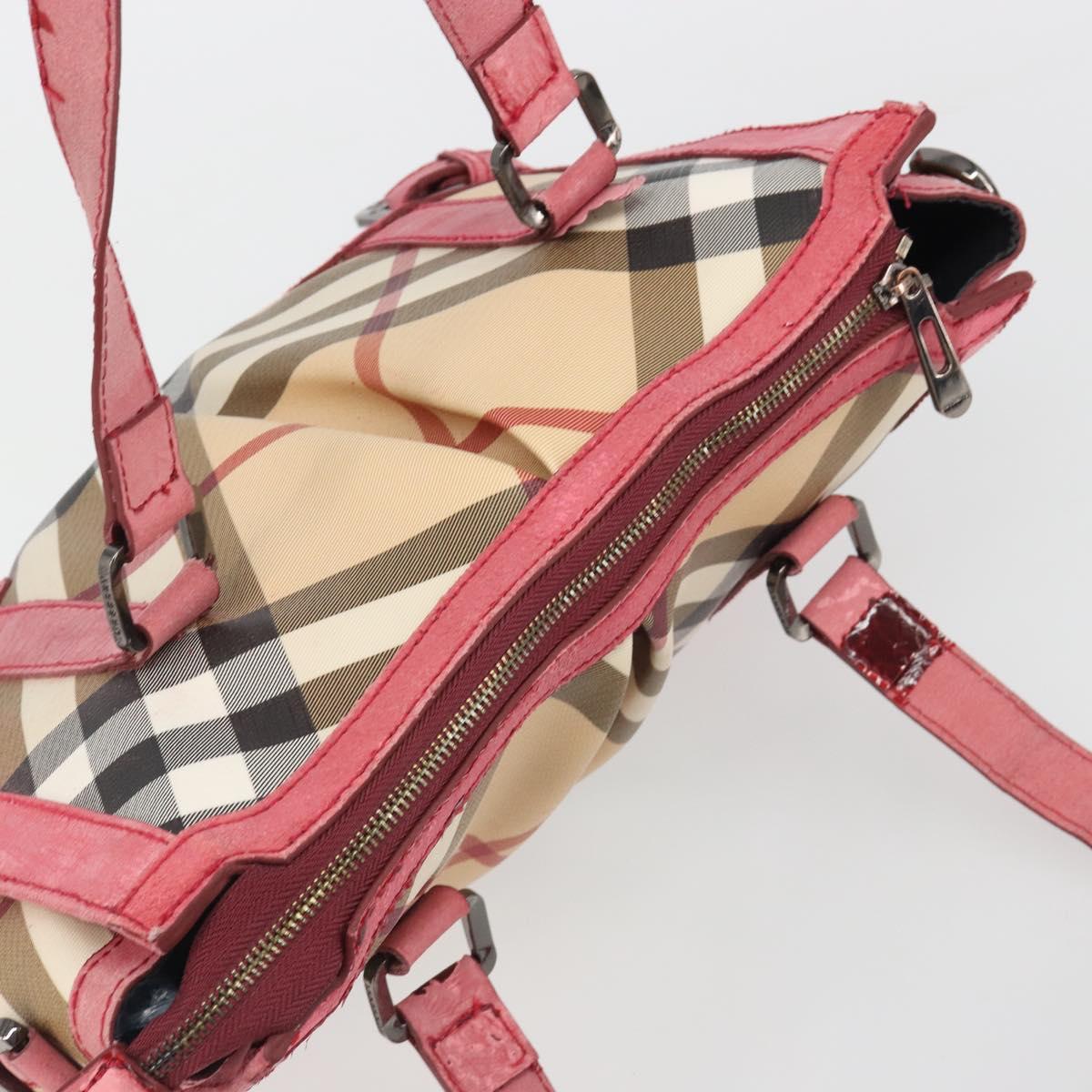 BURBERRY Nova Check Hand Bag PVC Leather 2way Beige Auth mr743