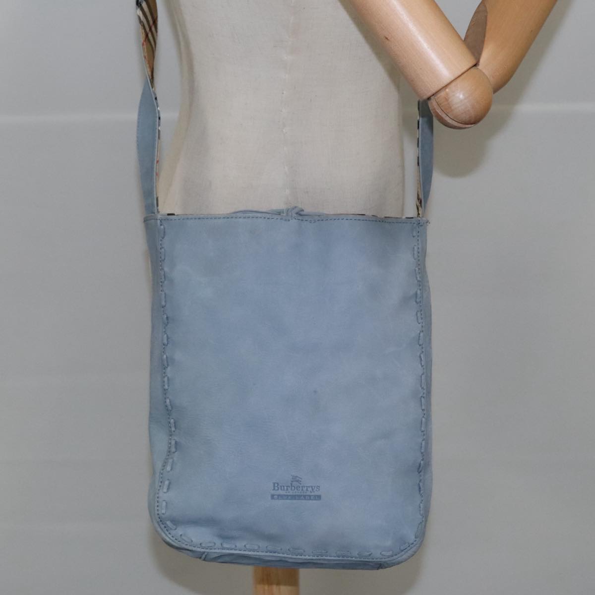 Burberrys Blue Label Shoulder Bag Leather Light Blue Auth mr745