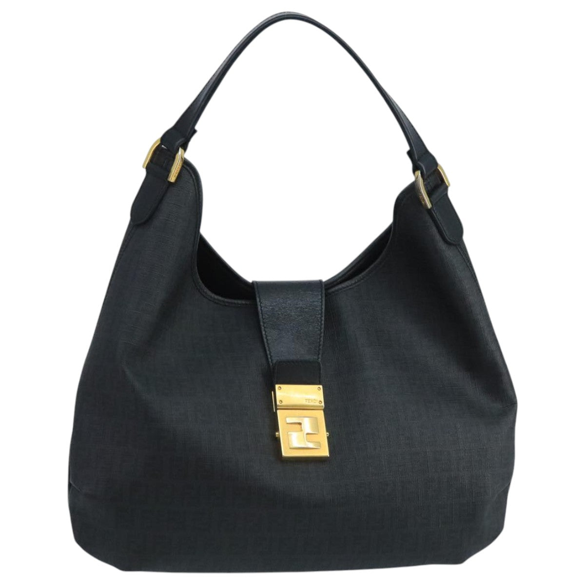 FENDI Zucchino Canvas Shoulder Bag Black Auth mr746