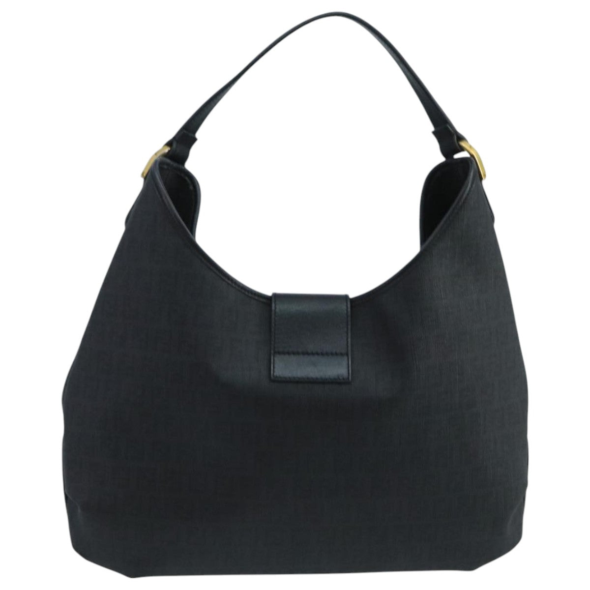 FENDI Zucchino Canvas Shoulder Bag Black Auth mr746