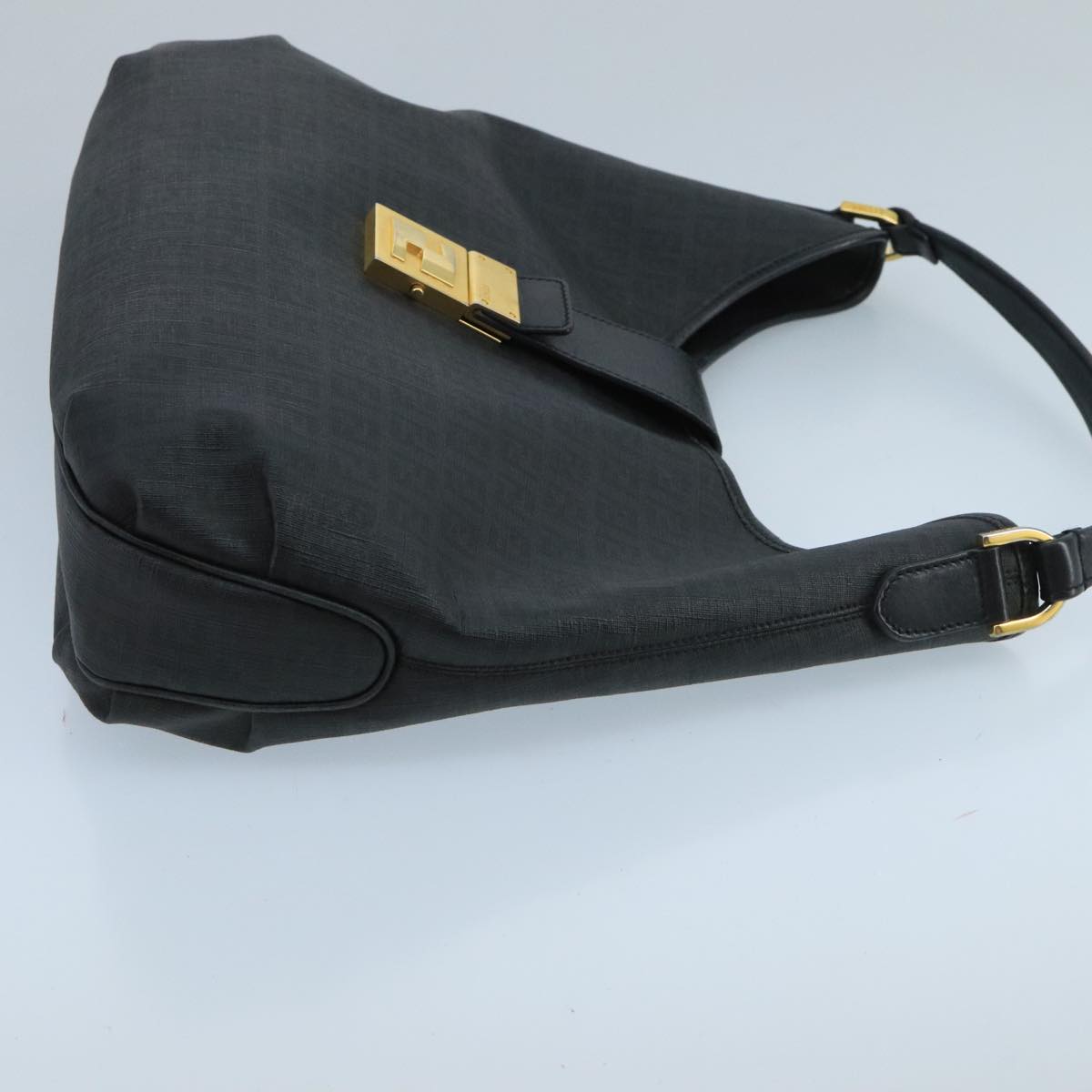 FENDI Zucchino Canvas Shoulder Bag Black Auth mr746