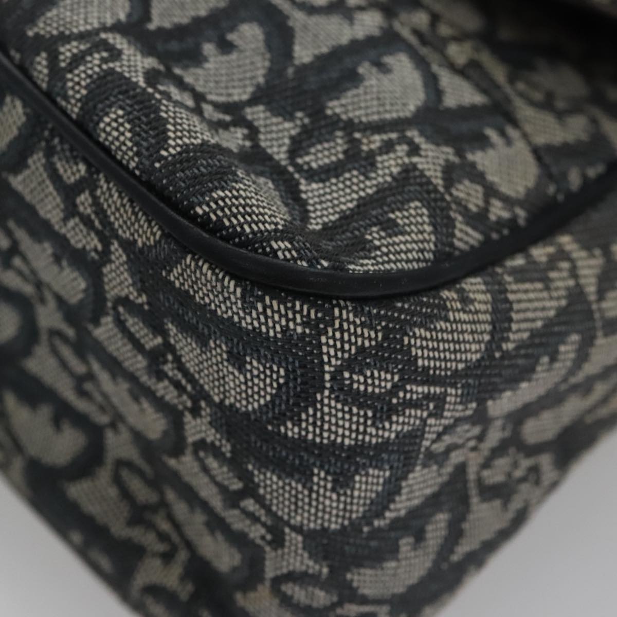 Christian Dior Trotter Canvas Saddle Shoulder Bag Navy Silver Auth mr803