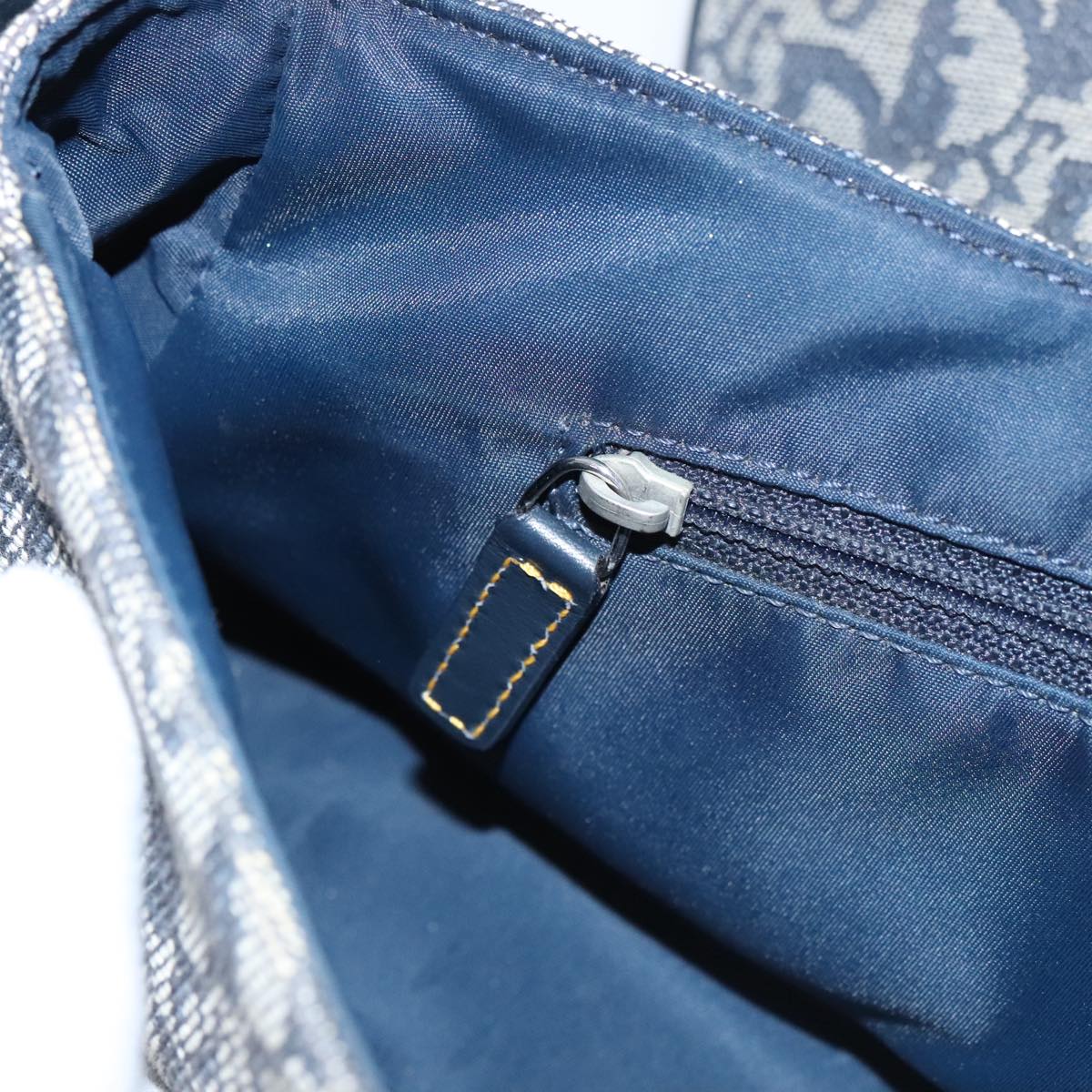 Christian Dior Trotter Canvas Saddle Shoulder Bag Navy Silver Auth mr803