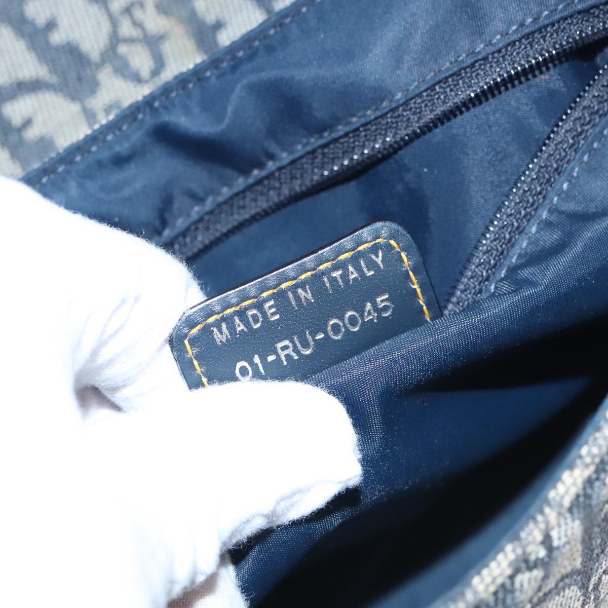 Christian Dior Trotter Canvas Saddle Shoulder Bag Navy Silver Auth mr803
