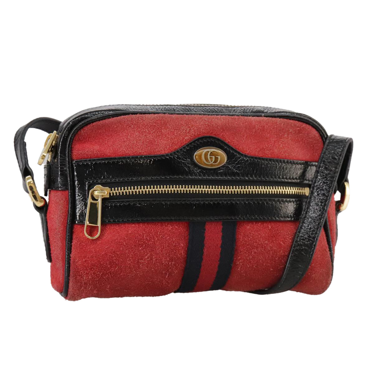 GUCCI Sherry Line Shoulder Bag Suede Red Navy Auth mr825
