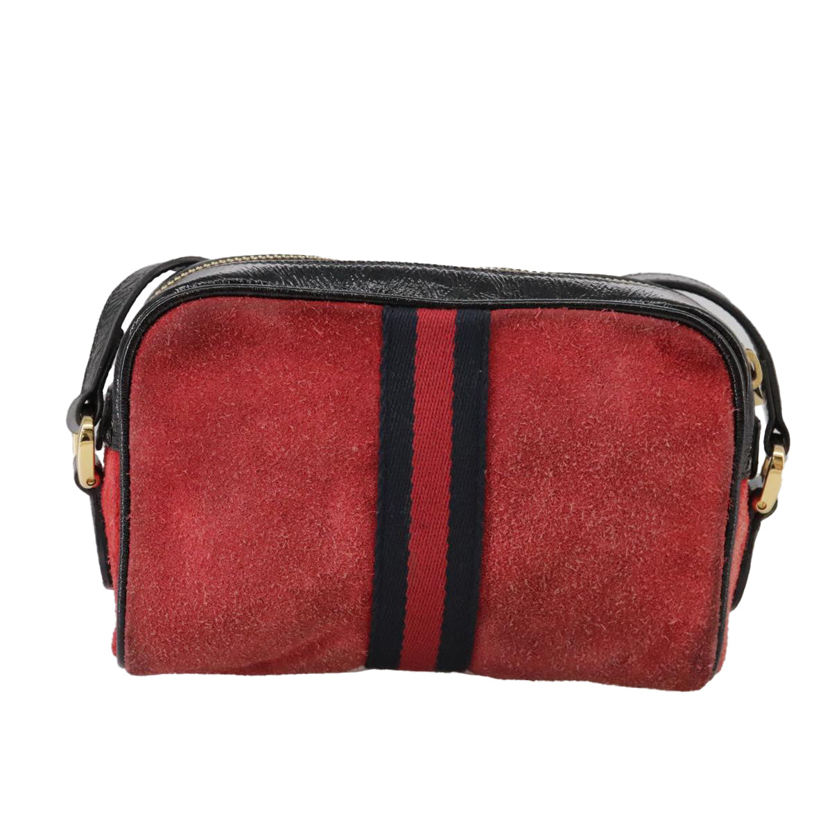 GUCCI Sherry Line Shoulder Bag Suede Red Navy Auth mr825