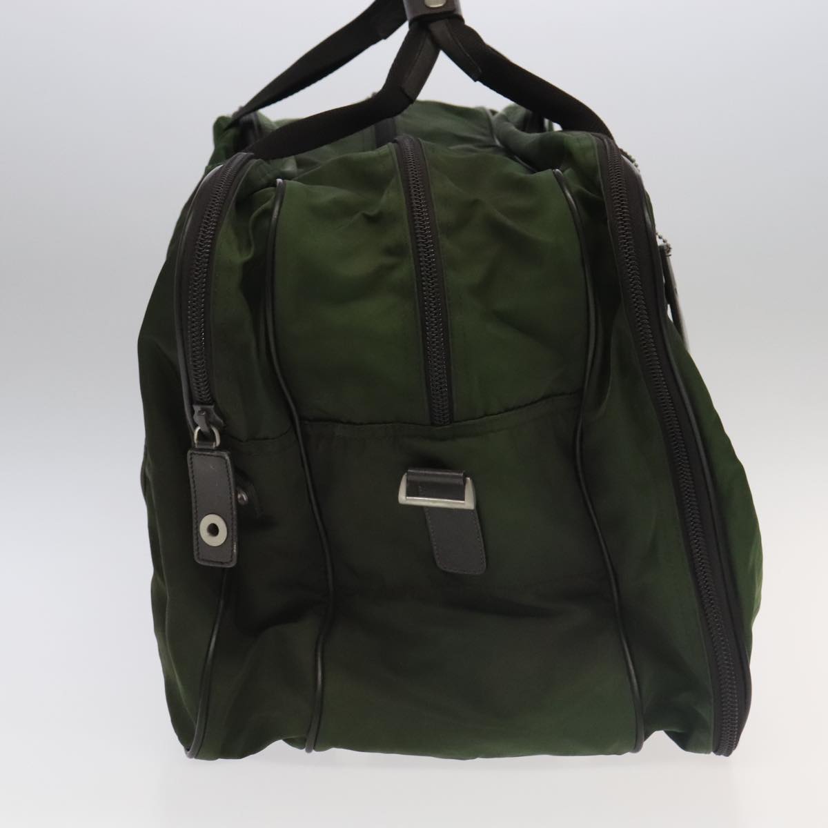 PRADA Boston Bag Nylon 2way Khaki Silver Auth mr830