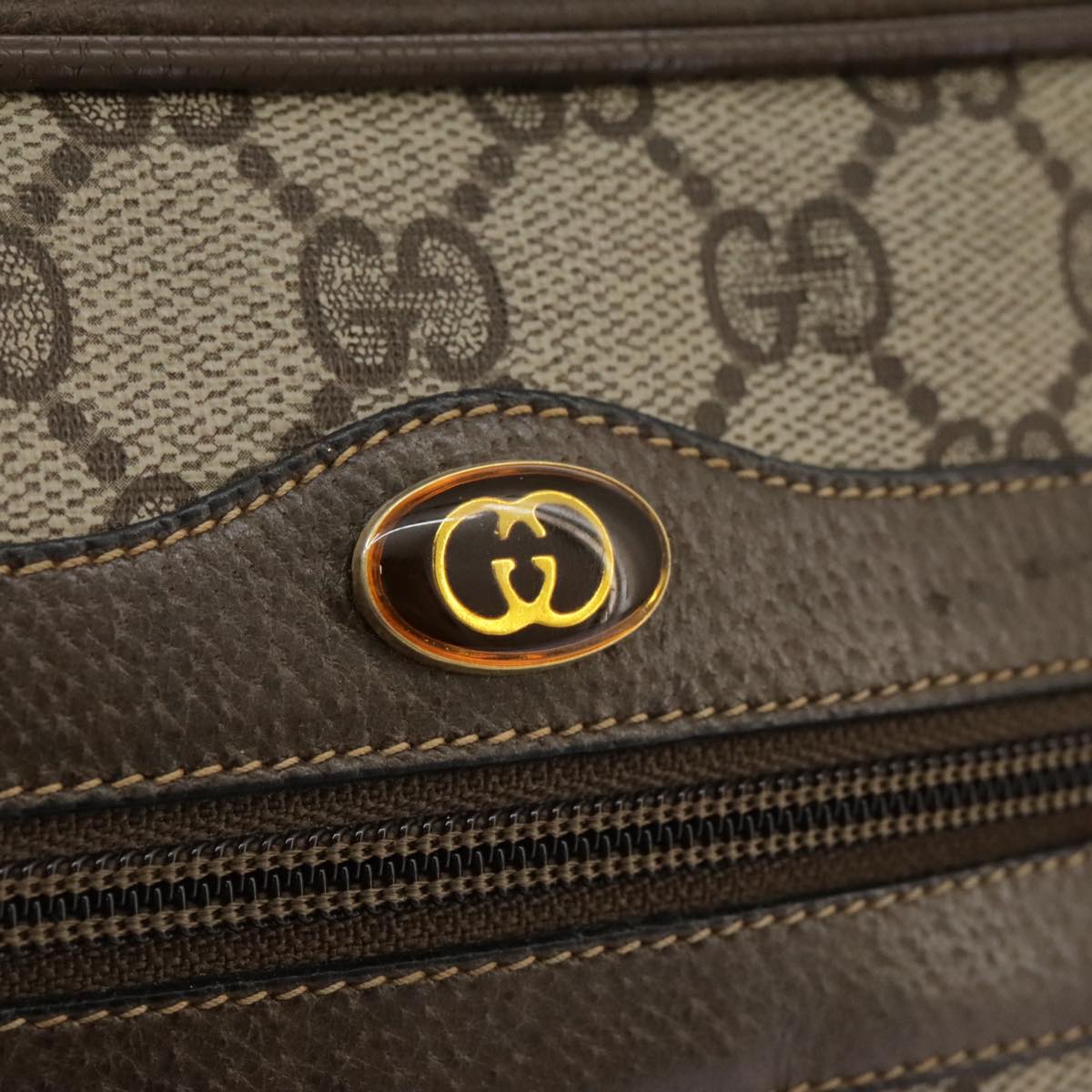 GUCCI Web Sherry Line GG Supreme Shoulder Bag PVC Beige Red Green Auth mr832