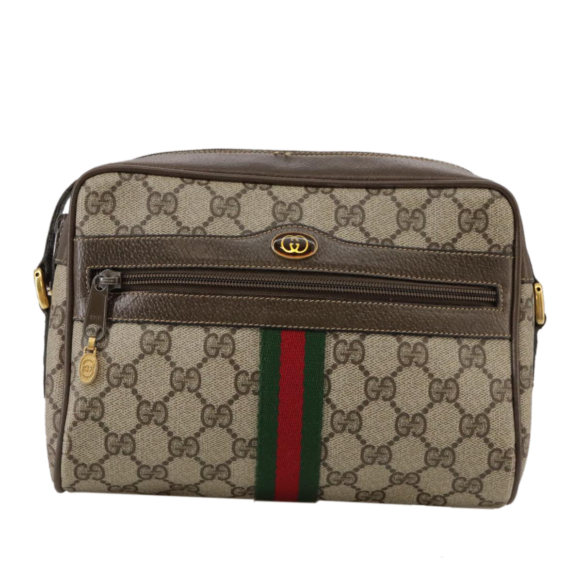 GUCCI Web Sherry Line GG Supreme Shoulder Bag PVC Beige Red Green Auth mr832