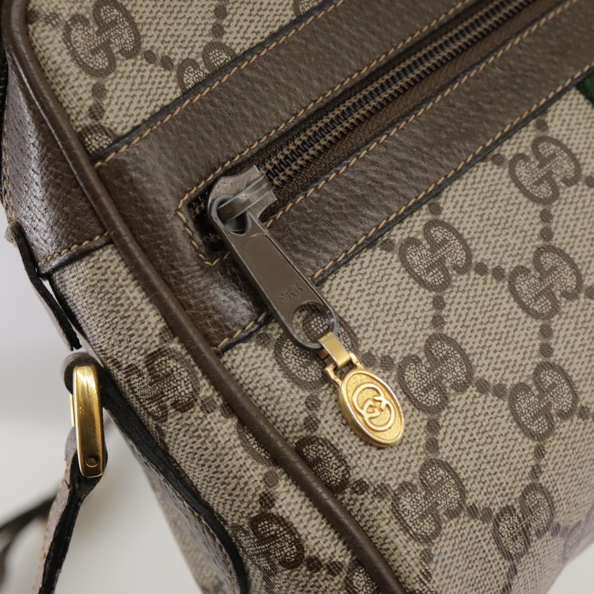 GUCCI Web Sherry Line GG Supreme Shoulder Bag PVC Beige Red Green Auth mr832