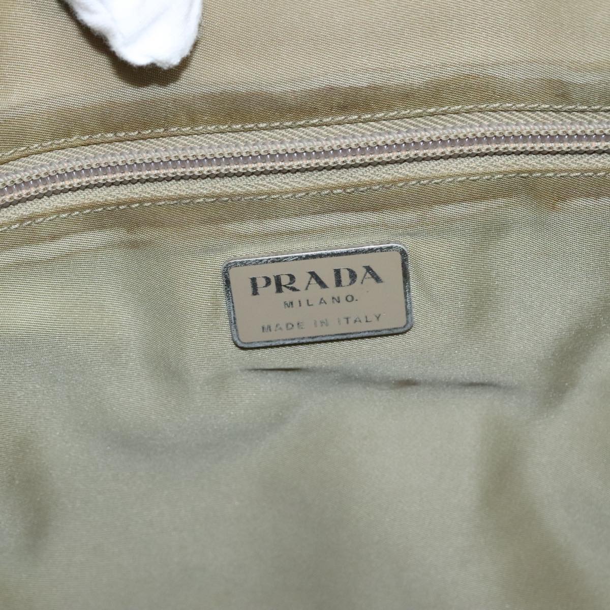 PRADA Tote Bag Nylon Beige Silver Auth mr836