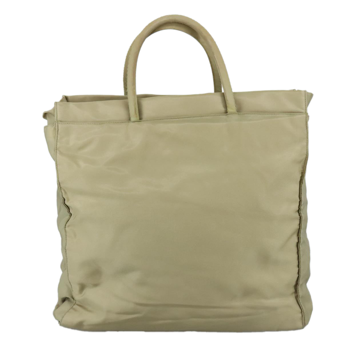 PRADA Tote Bag Nylon Beige Silver Auth mr836
