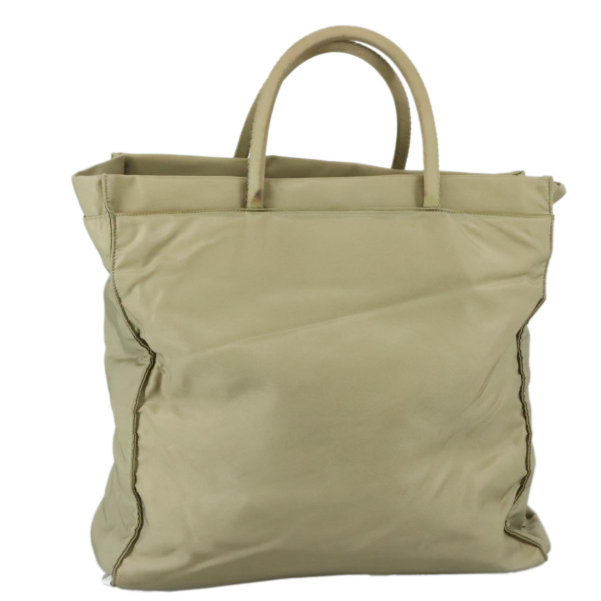 PRADA Tote Bag Nylon Beige Silver Auth mr836