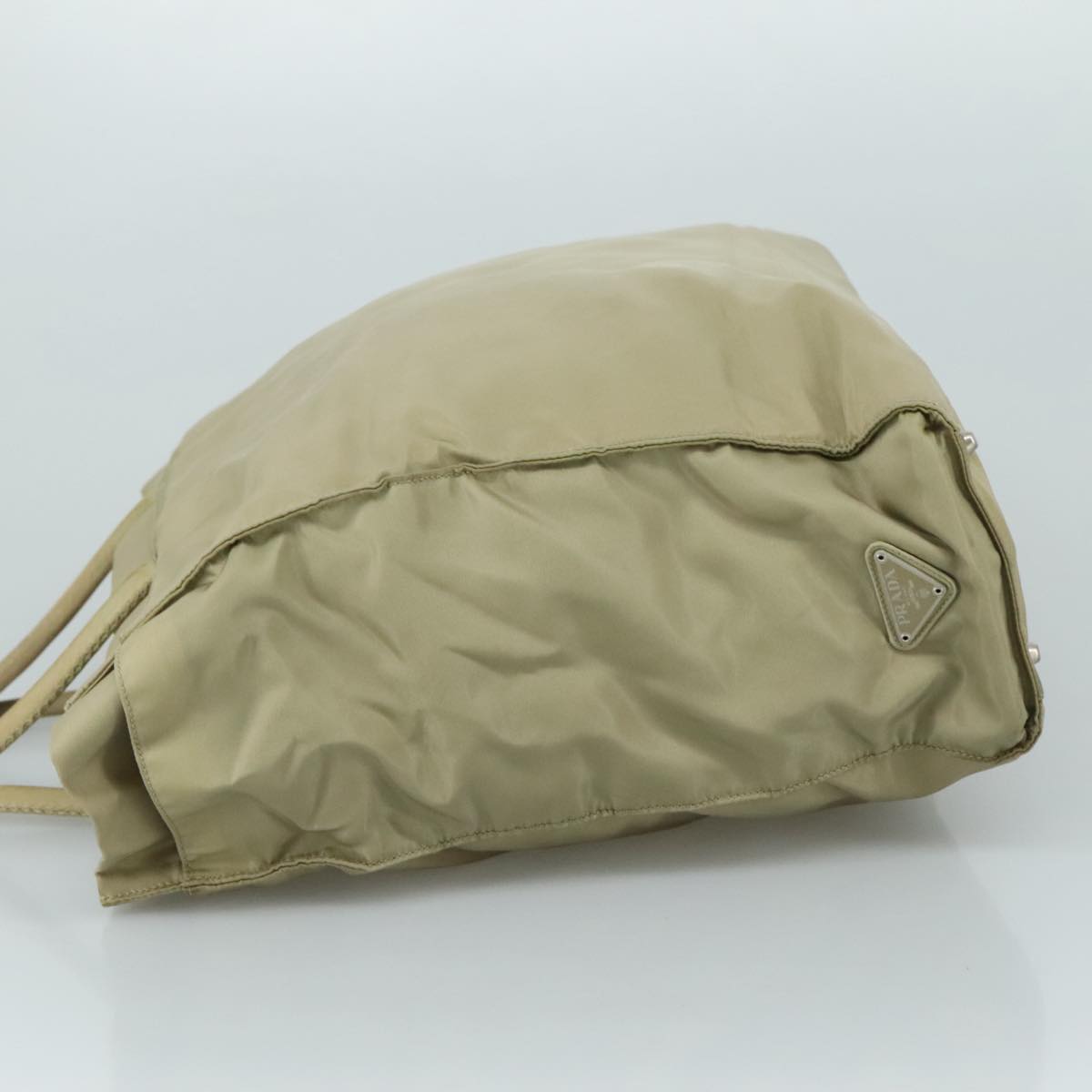 PRADA Tote Bag Nylon Beige Silver Auth mr836