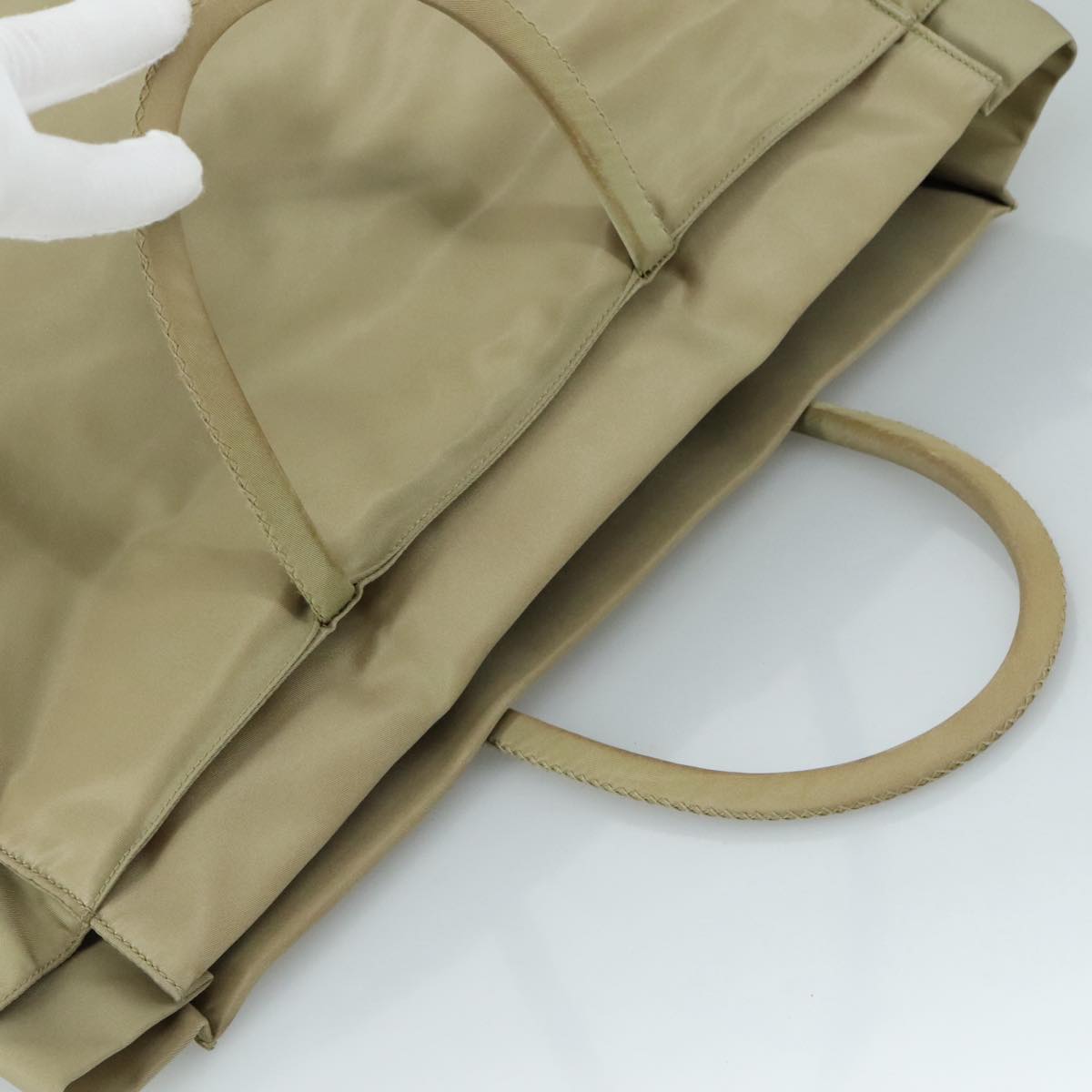 PRADA Tote Bag Nylon Beige Silver Auth mr836