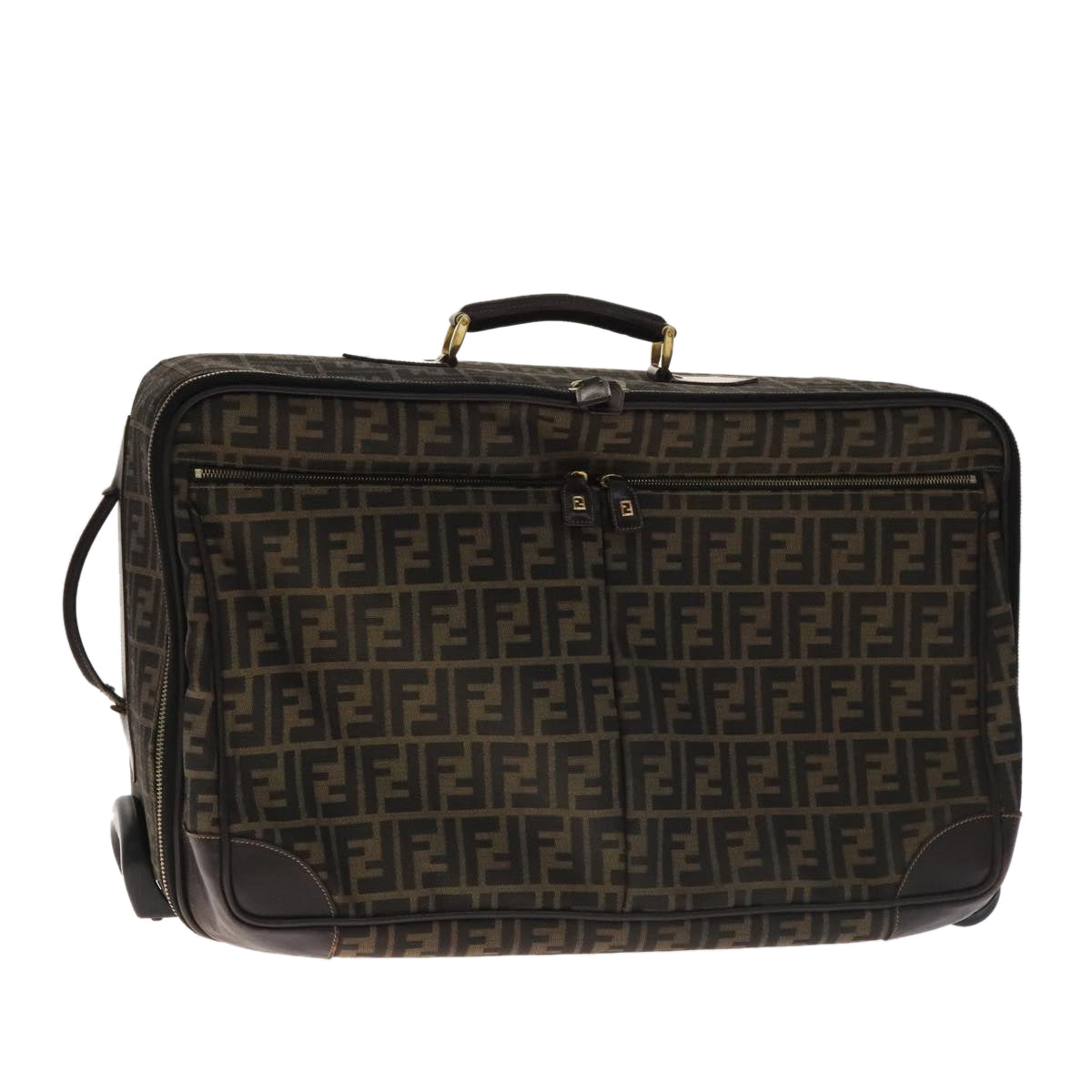 FENDI Zucca Canvas Carry Case Boston Bag Black Brown Auth mr869