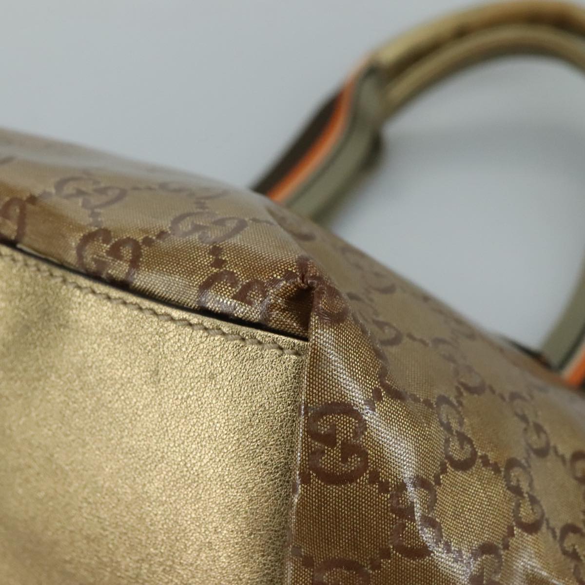 GUCCI GG Crystal Sherry Line Hand Bag Gray Gold Brown Auth mr876
