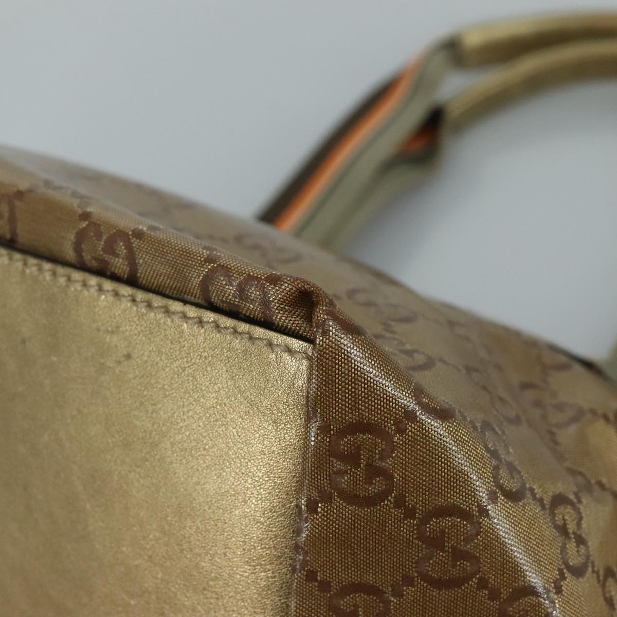 GUCCI GG Crystal Sherry Line Hand Bag Gray Gold Brown Auth mr876