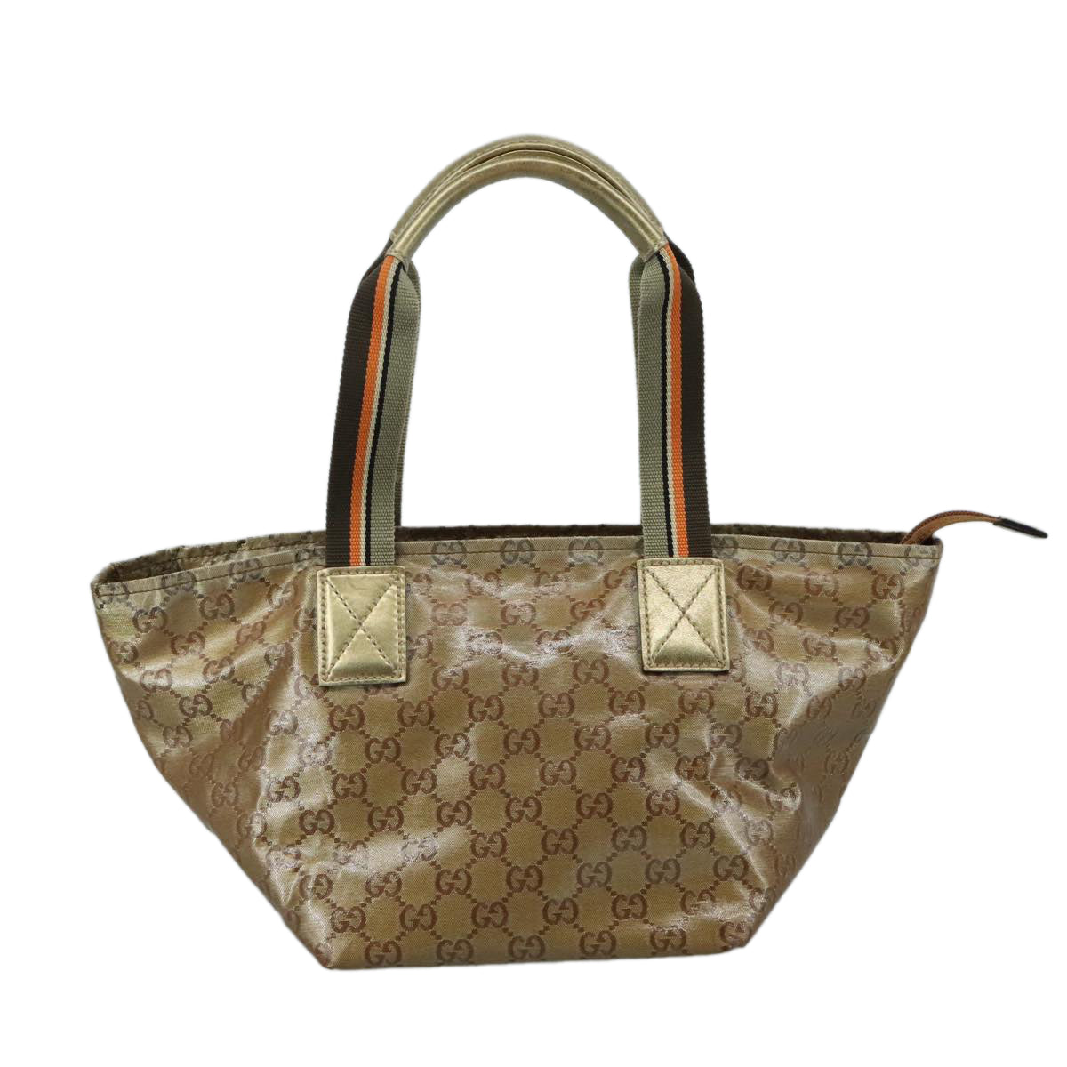 GUCCI GG Crystal Sherry Line Hand Bag Gray Gold Brown Auth mr876