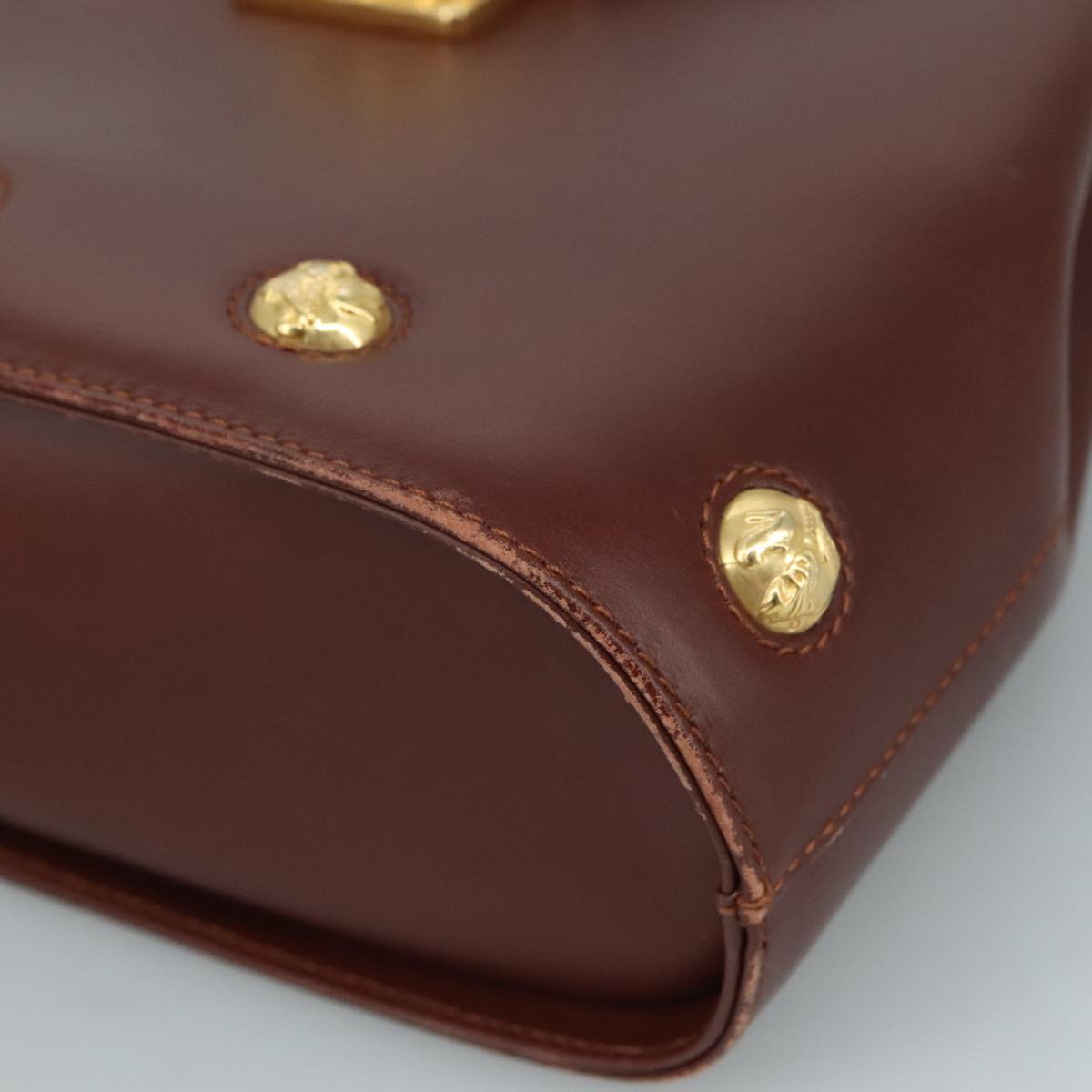 Salvatore Ferragamo Hand Bag Leather Brown Gold Auth mr885