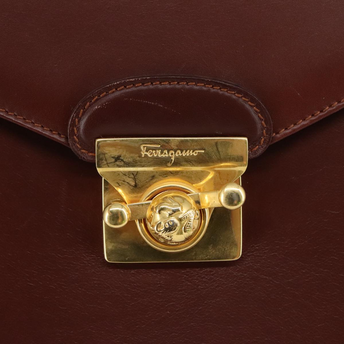 Salvatore Ferragamo Hand Bag Leather Brown Gold Auth mr885