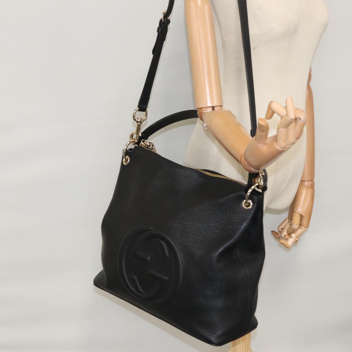 GUCCI Soho Hand Bag Leather Outlet 2way Black 308362 Auth mr900V