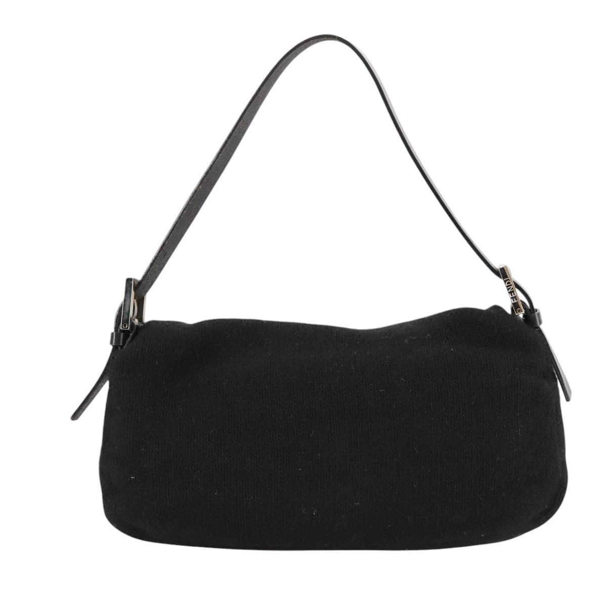 FENDI Mamma Baguette Shoulder Bag Knit Black Auth mr909A