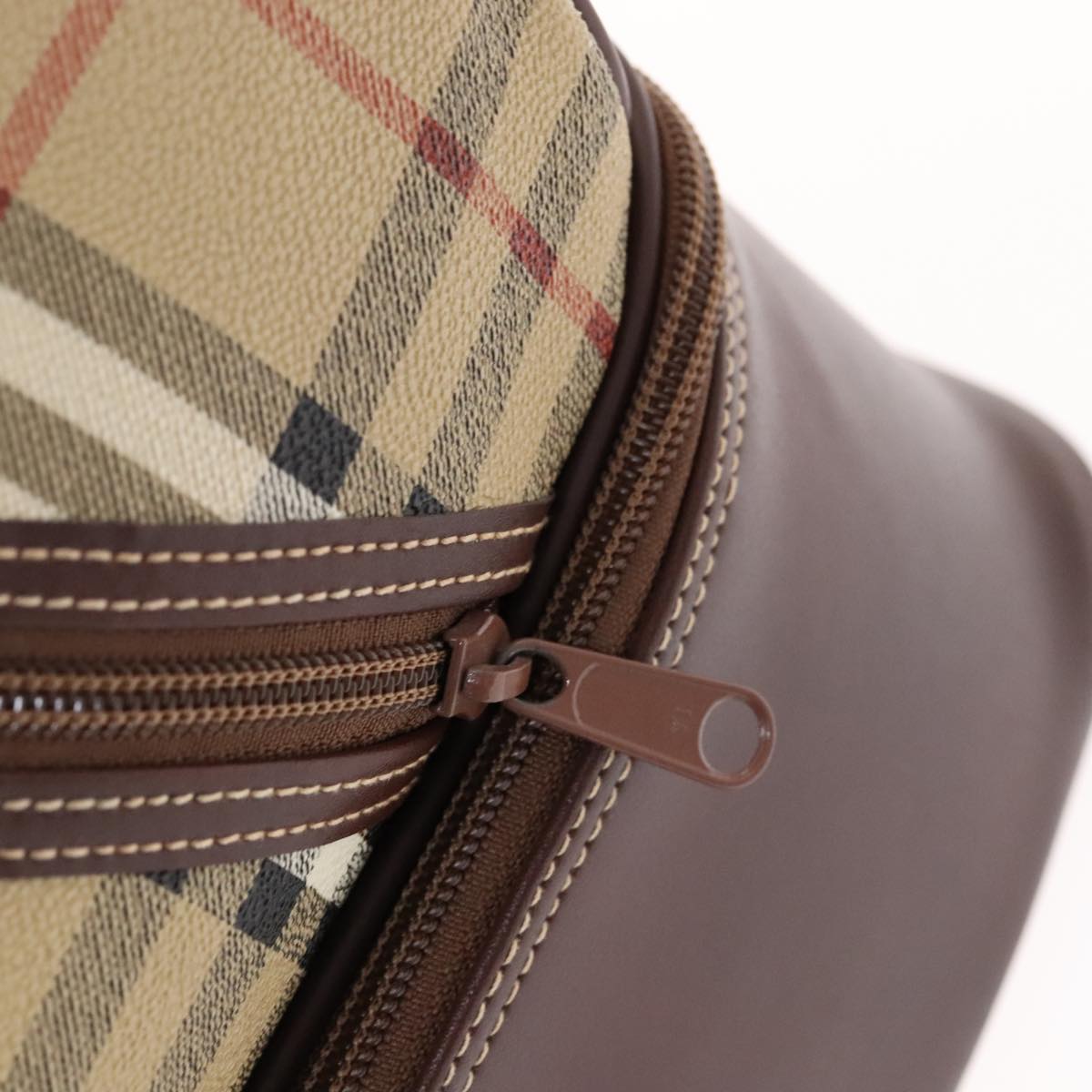 Burberrys Nova Check Boston Bag PVC Leather Beige Auth mr913