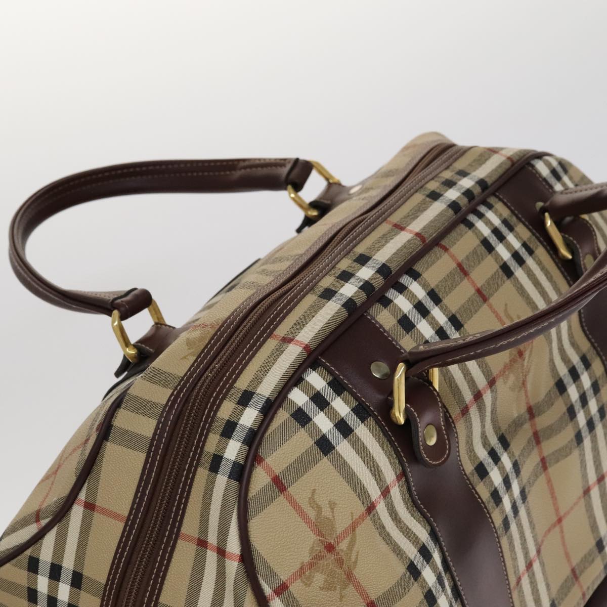 Burberrys Nova Check Boston Bag PVC Leather Beige Auth mr913