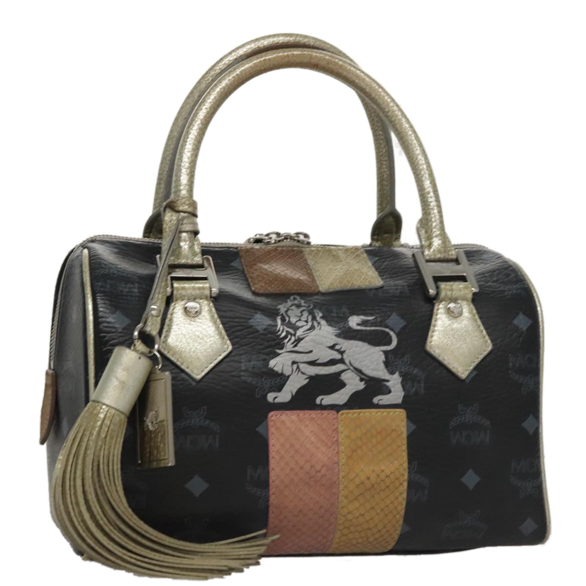 MCM Vicetos Logogram Hand Bag PVC Black Auth mr914