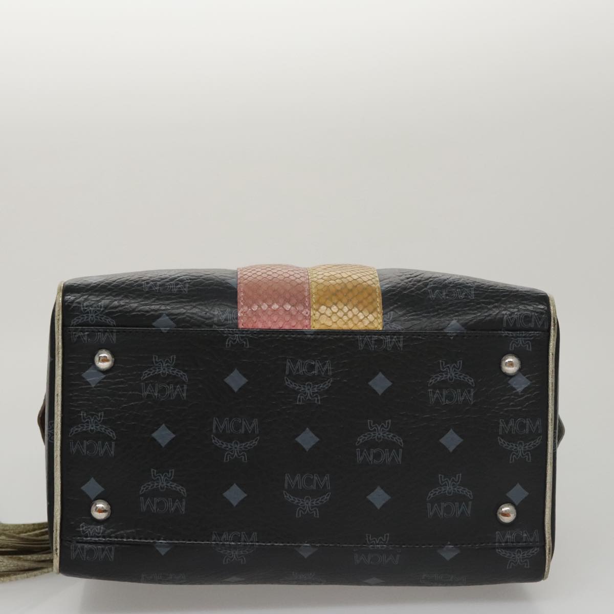 MCM Vicetos Logogram Hand Bag PVC Black Auth mr914