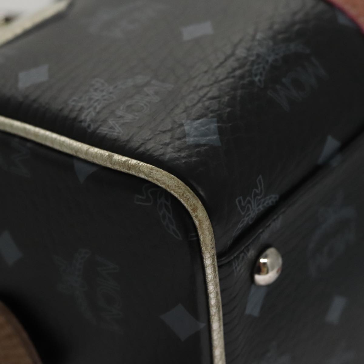 MCM Vicetos Logogram Hand Bag PVC Black Auth mr914