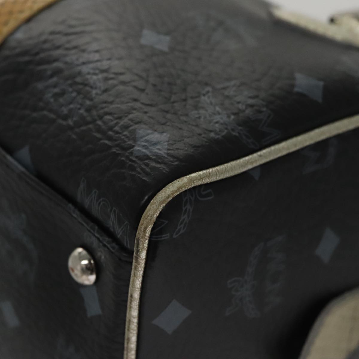 MCM Vicetos Logogram Hand Bag PVC Black Auth mr914