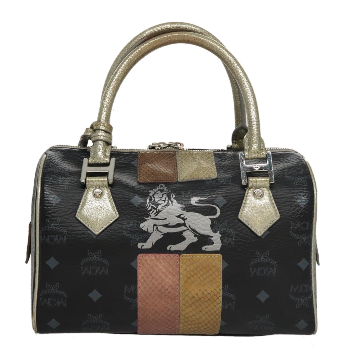 MCM Vicetos Logogram Hand Bag PVC Black Auth mr914