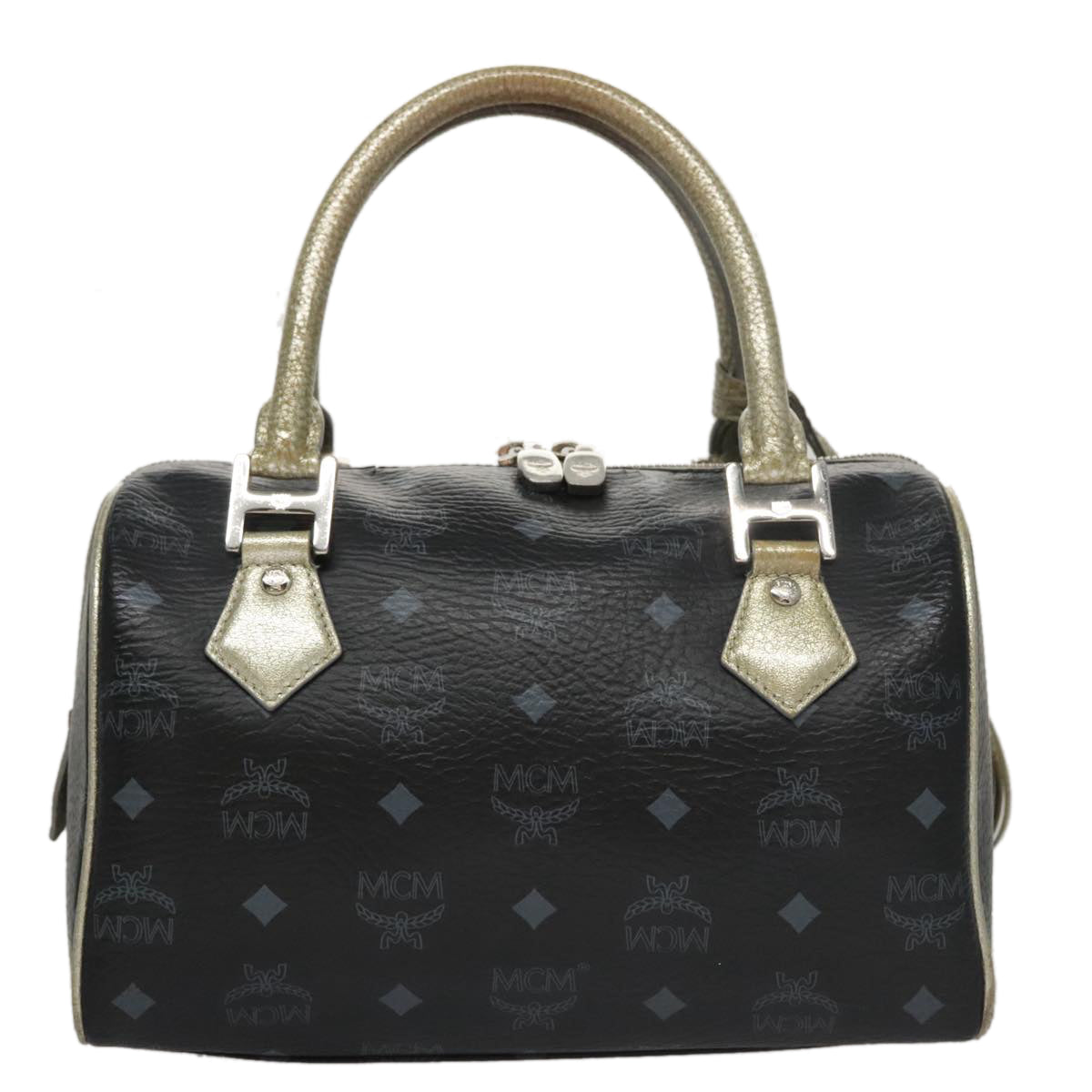 MCM Vicetos Logogram Hand Bag PVC Black Auth mr914