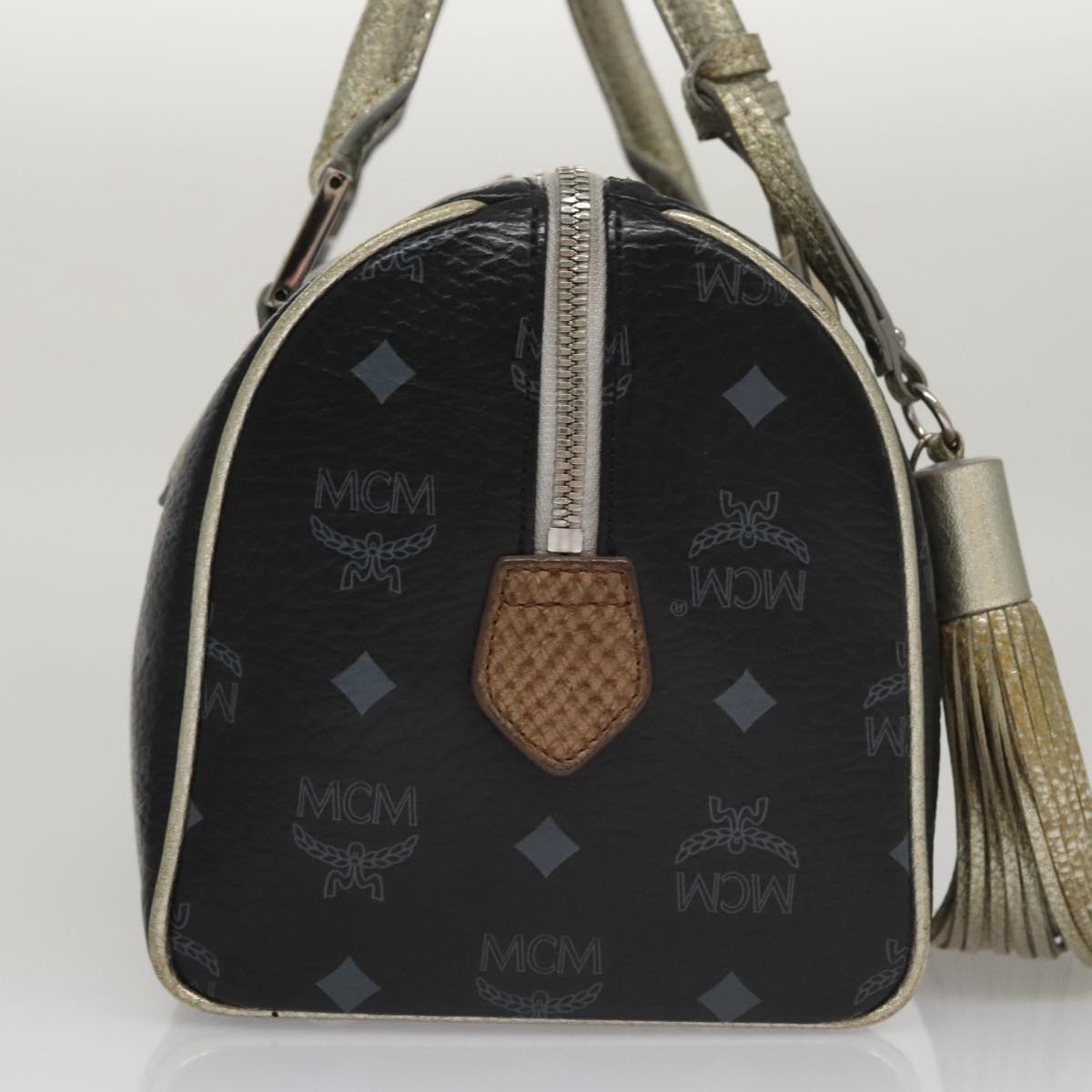 MCM Vicetos Logogram Hand Bag PVC Black Auth mr914