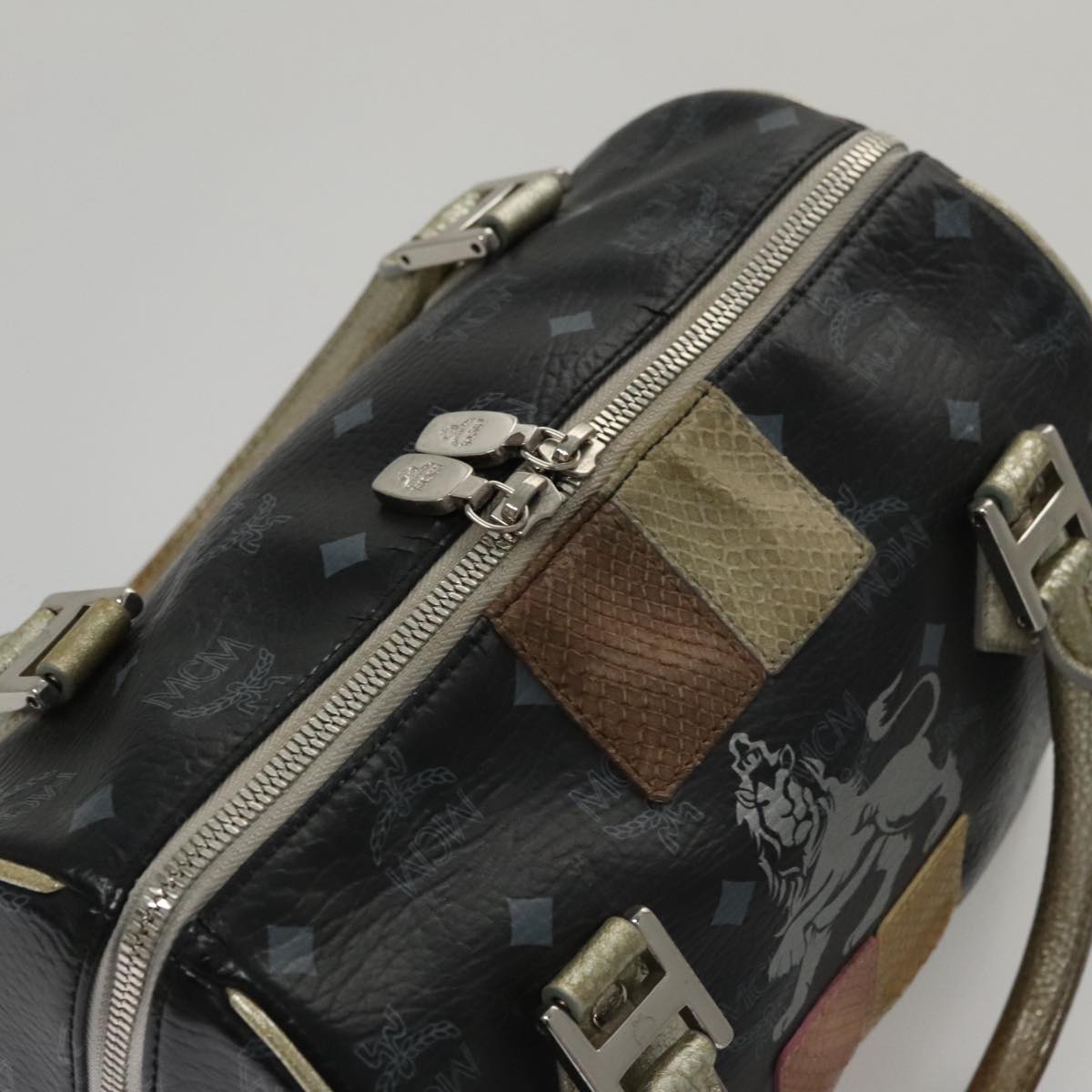 MCM Vicetos Logogram Hand Bag PVC Black Auth mr914