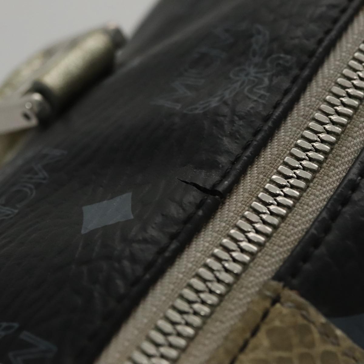 MCM Vicetos Logogram Hand Bag PVC Black Auth mr914