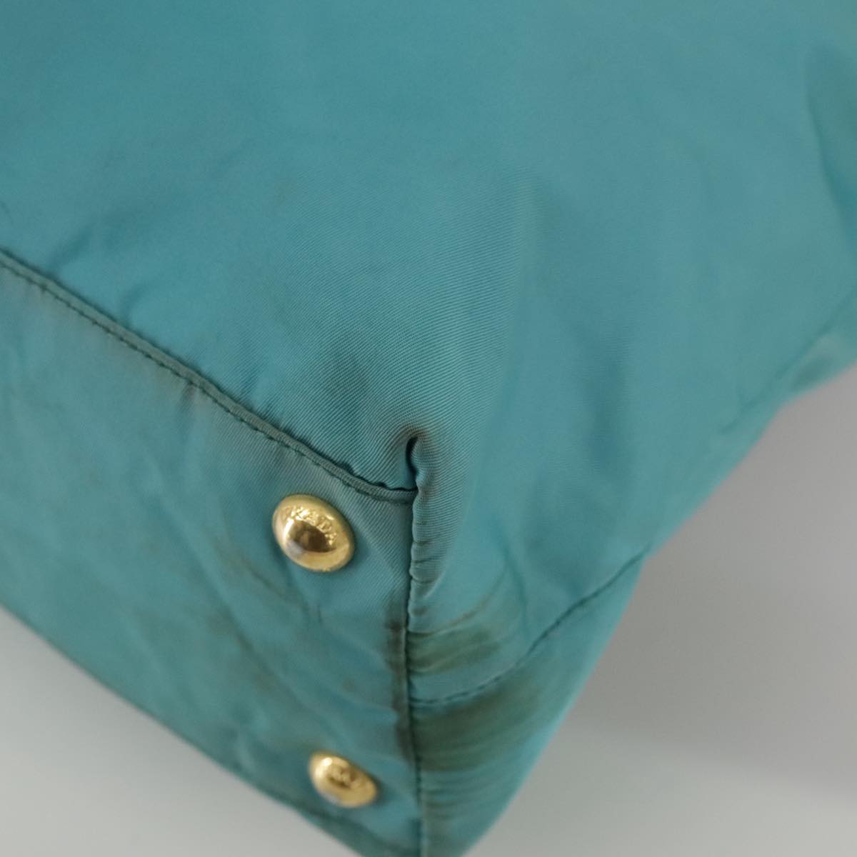 PRADA Tote Bag Nylon Blue Gold Auth mr916