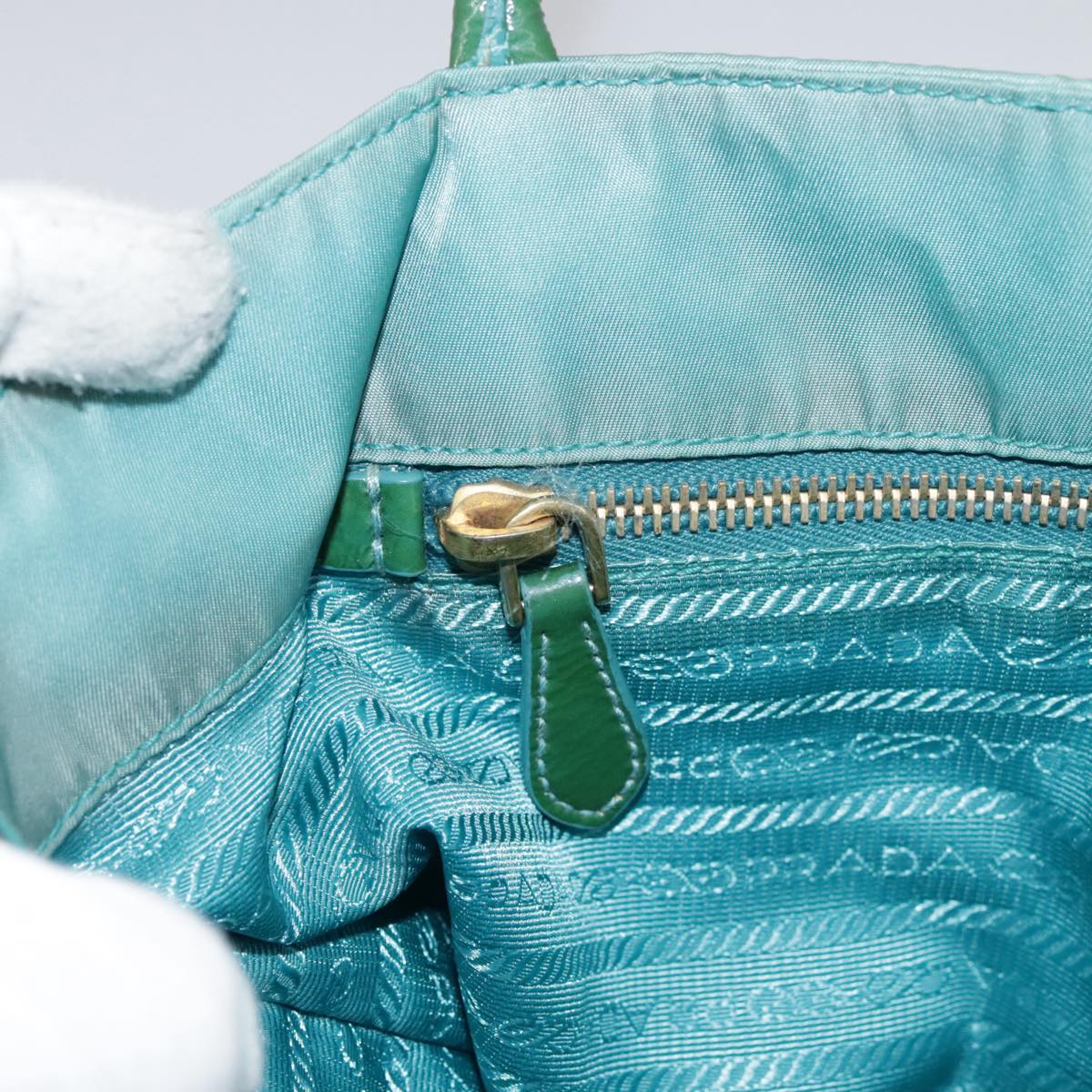 PRADA Tote Bag Nylon Blue Gold Auth mr916