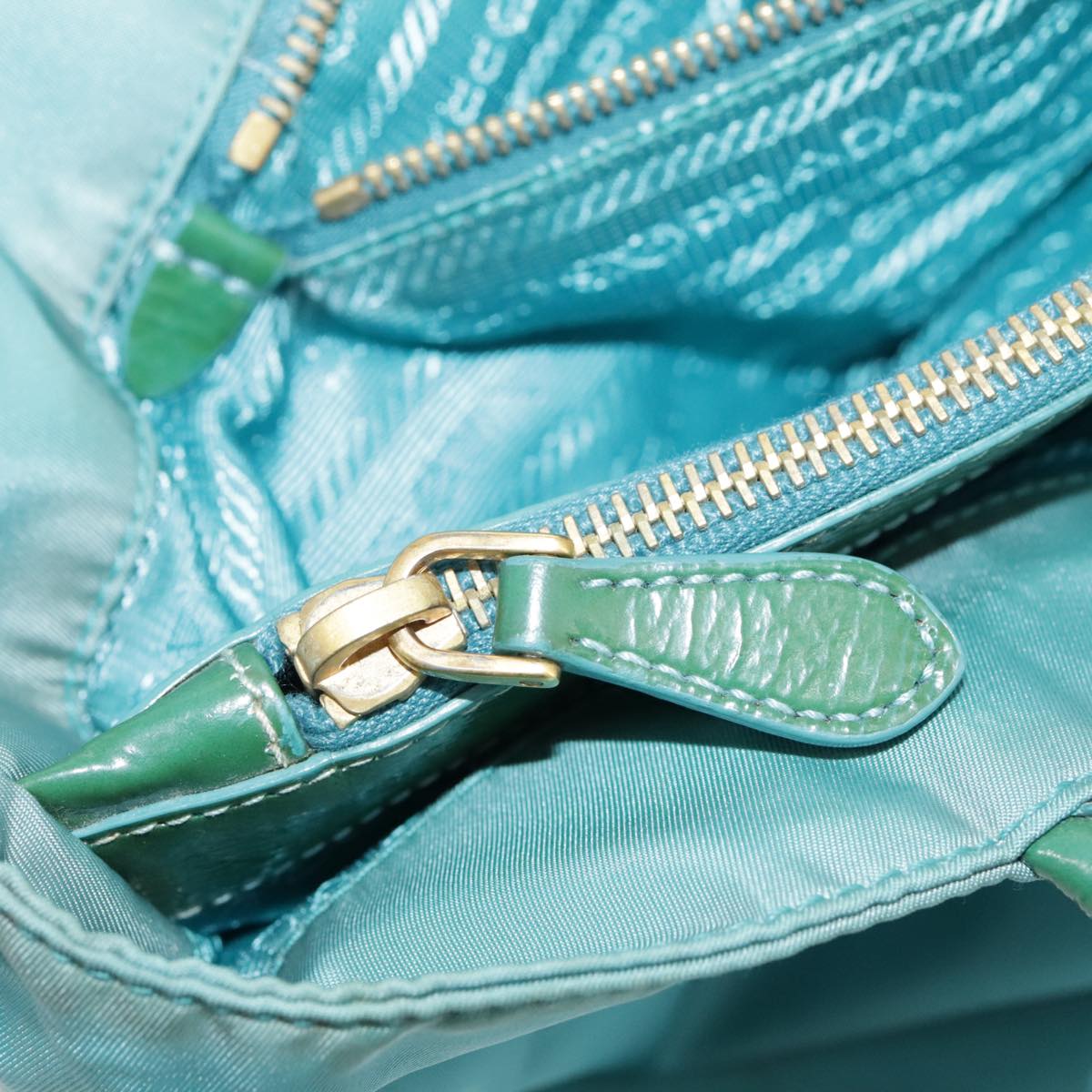 PRADA Tote Bag Nylon Blue Gold Auth mr916