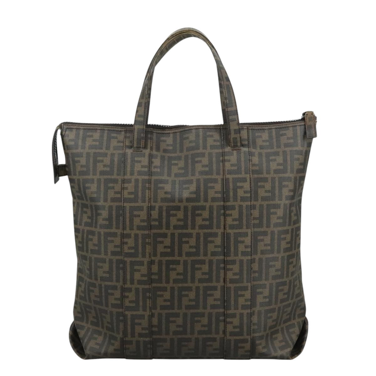 FENDI Zucca Canvas Tote Bag PVC Brown Black 7Va196 Auth mr923