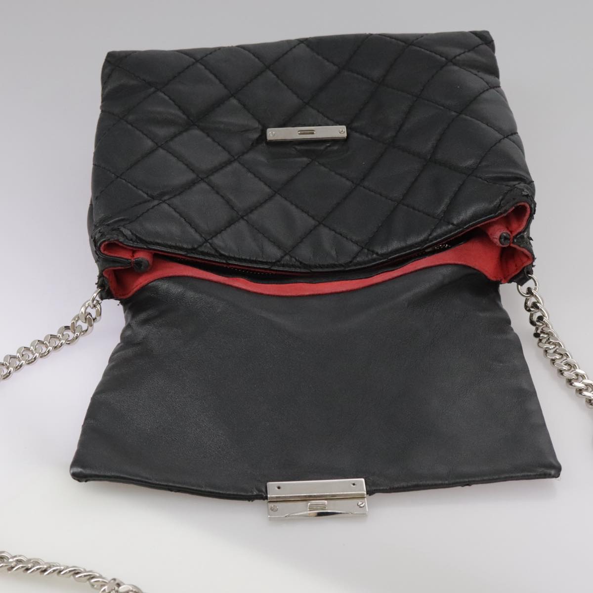 Stella MacCartney Chain Hand Bag Leather 2way Black Silver Auth mr934